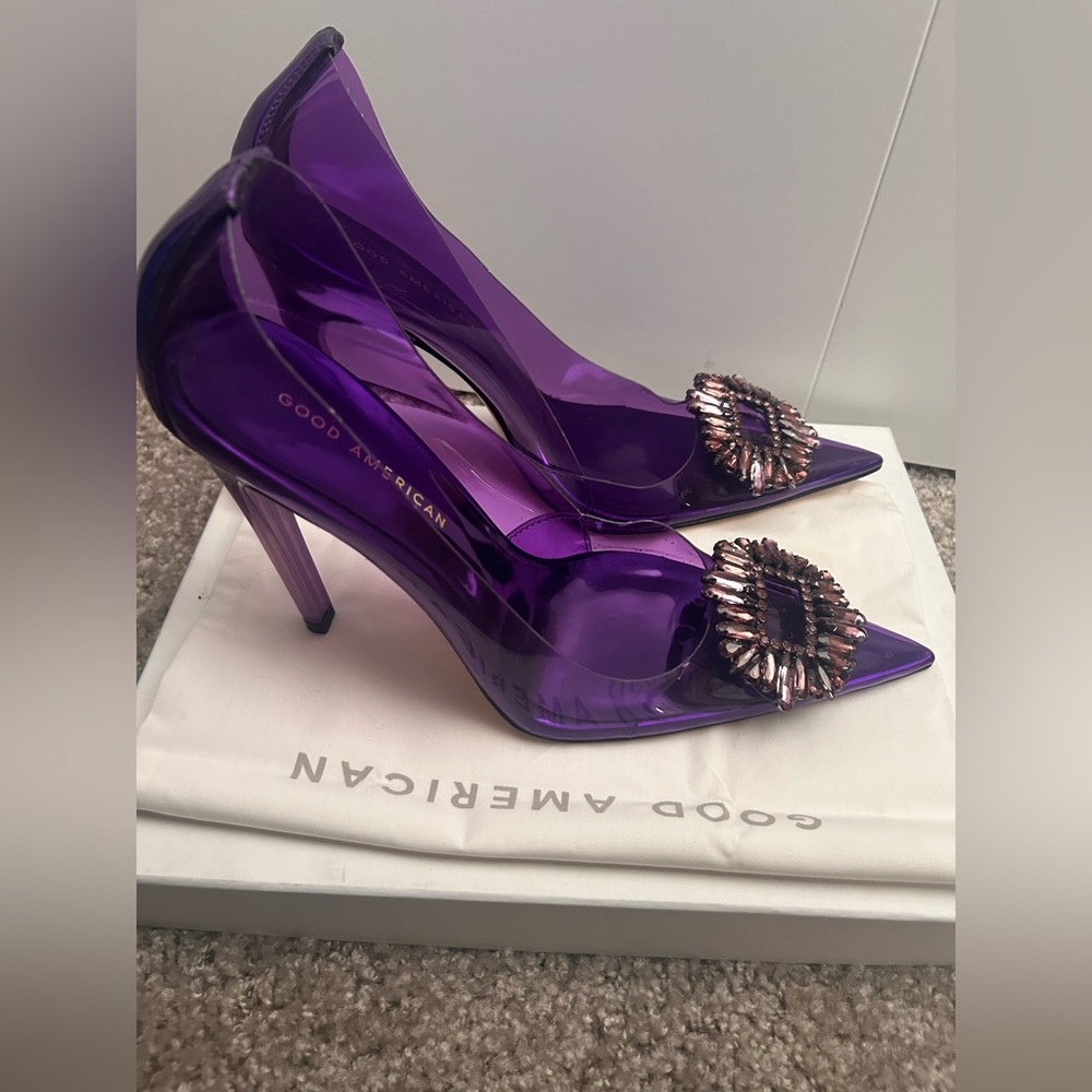 Good American size 9 purple Cinder F-ing rella pumps